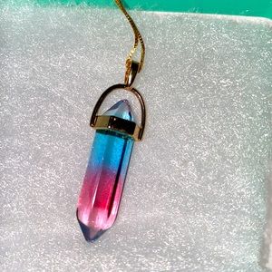 Natural Red and Blue Quartz Gold Plated over Sterling Silver Necklac…